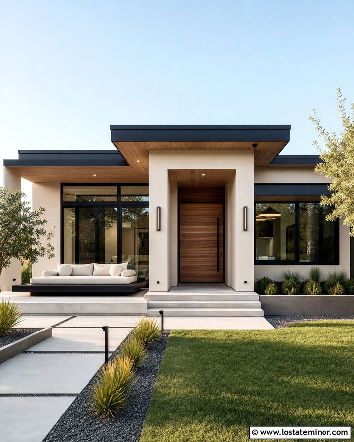 Tan Modern House With Black Platform Daybed - 30 Tan House Design With Daybed Ideas