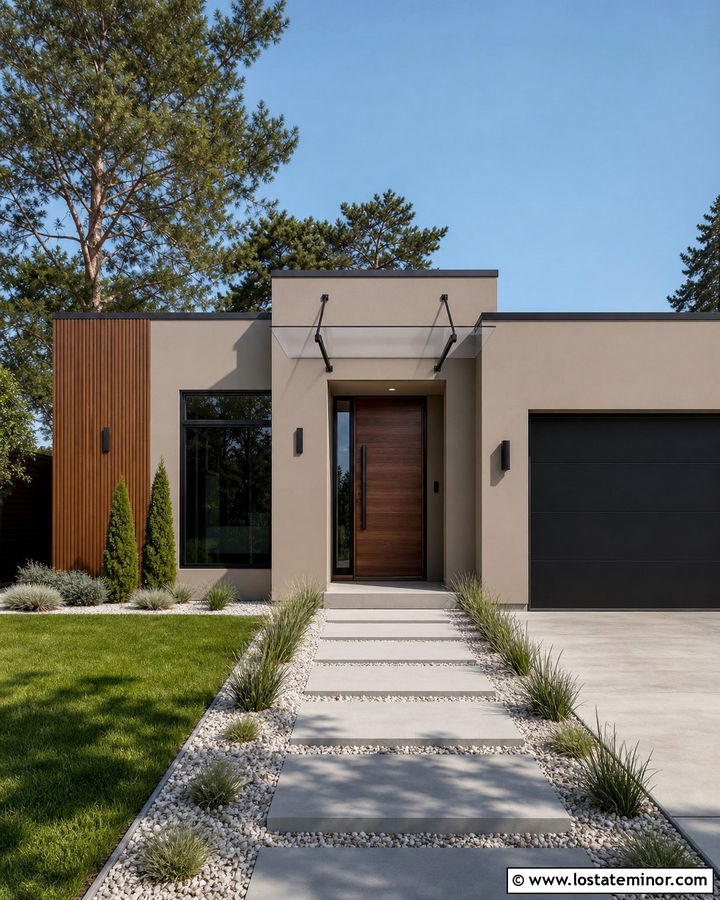 Tan Modern House With Clear Polycarbonate Awning - 30 Tan House Design With Awning Ideas