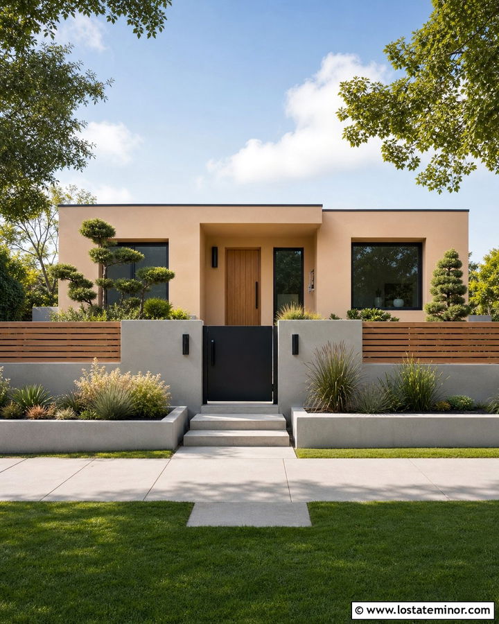 Tan Modern House With Concrete Fence - 30 Tan House Design With Fence Ideas