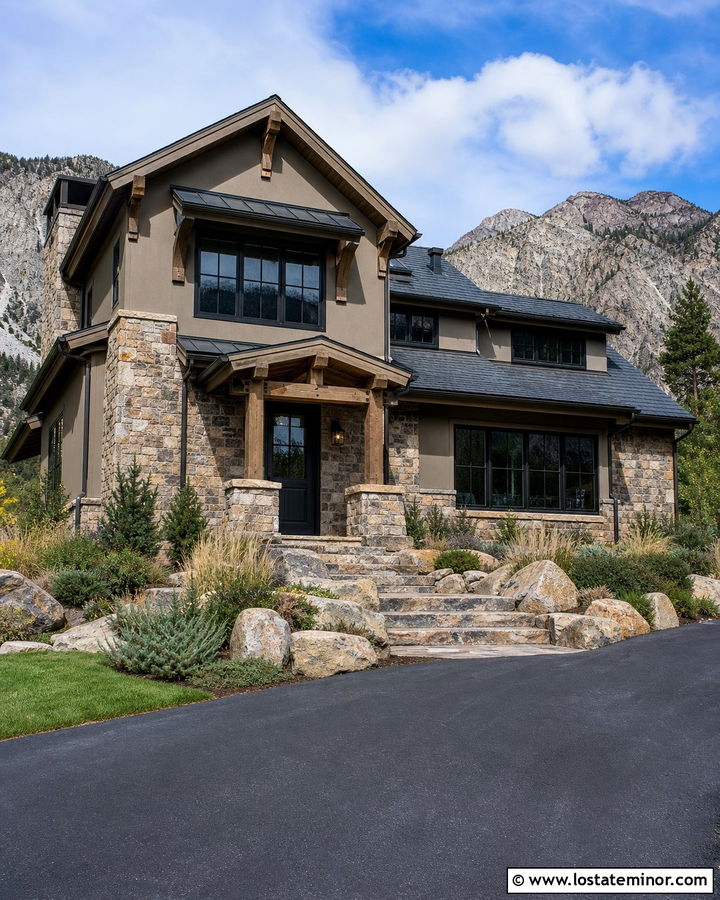 Tan Mountain House With Black Dutch Door - 30 Tan House Design With Dutch Door Ideas