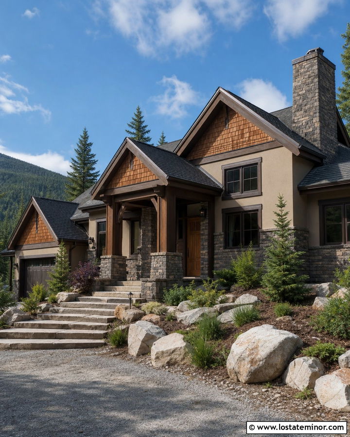 Tan Mountain House With Ledgestone Wainscoting - 30 Tan House Design With Wainscoting Ideas