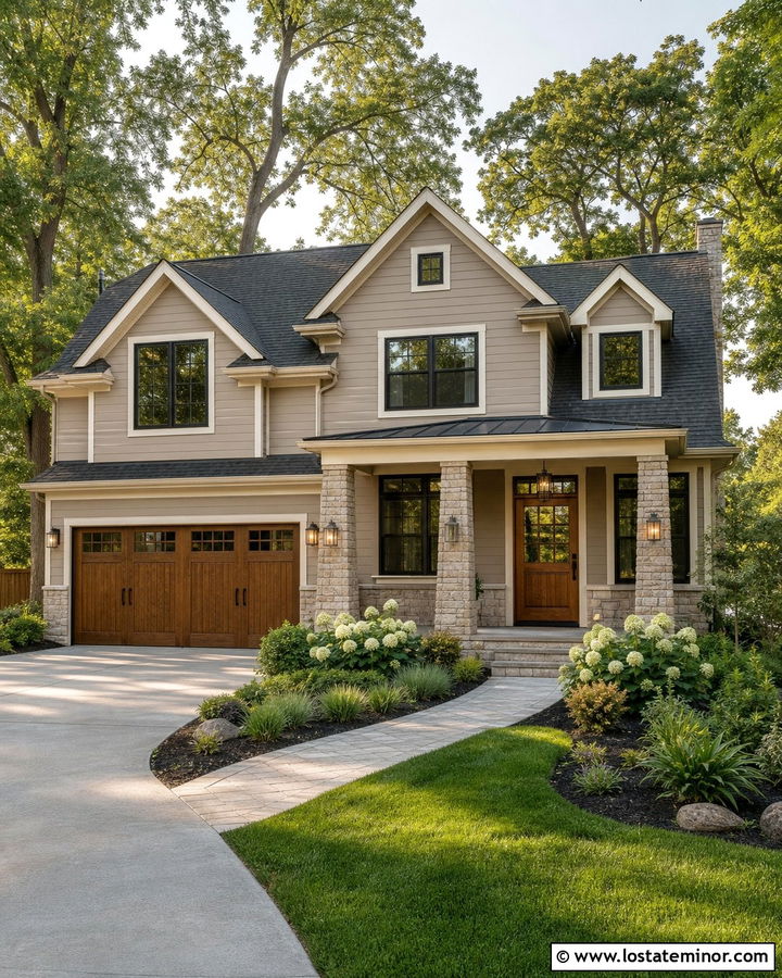 Tan New American House With Wood Dutch Door - 30 Tan House Design With Dutch Door Ideas