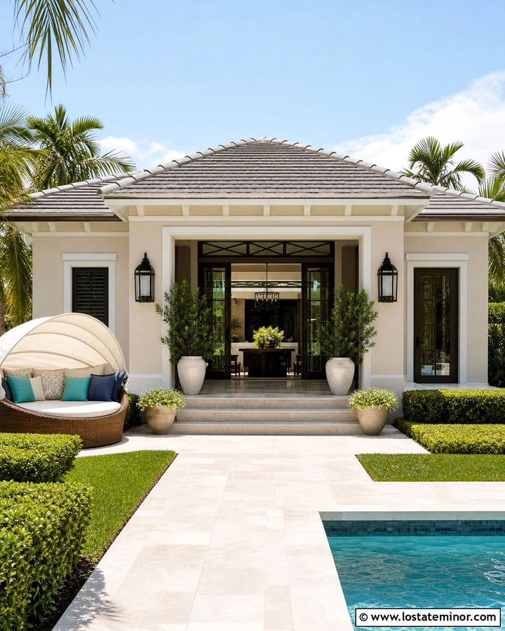 Tan Pool House With Round Daybed - 30 Tan House Design With Daybed Ideas