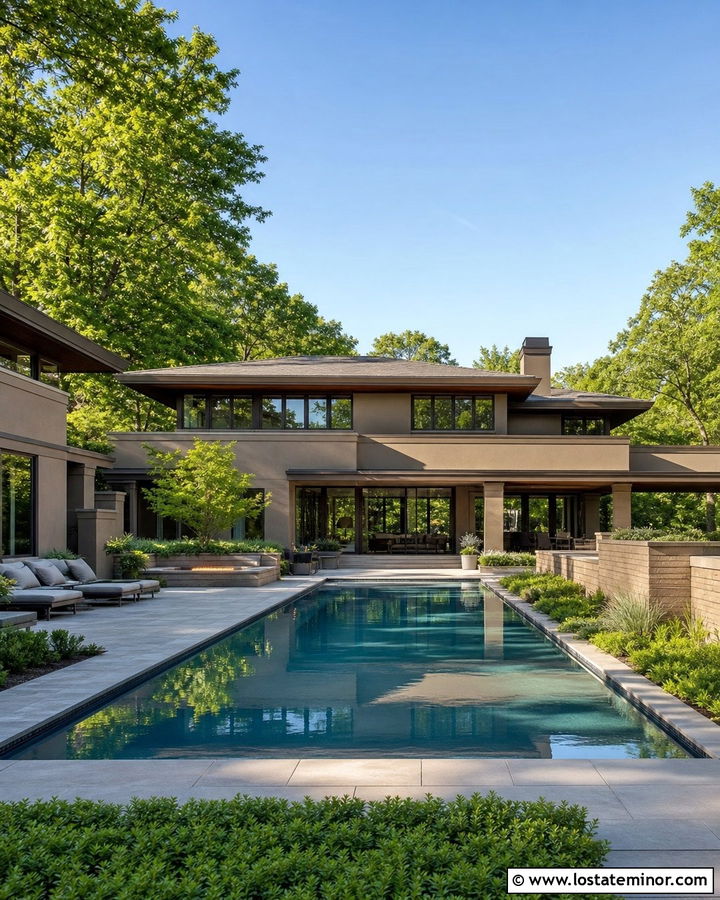 Tan Prairie House With Long Pool - 30 Tan House Design With Swimming Pool Ideas