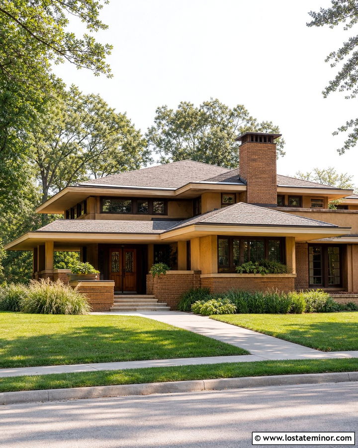 Tan Prairie House With Low Brick Chimney - 30 Tan House Design With Chimney Ideas