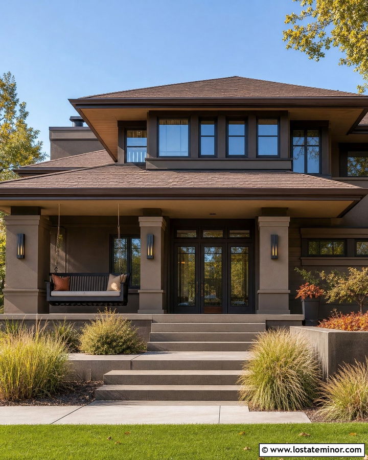 Tan Prairie House With Slatted Swing - 30 Tan House Design With Swing Ideas