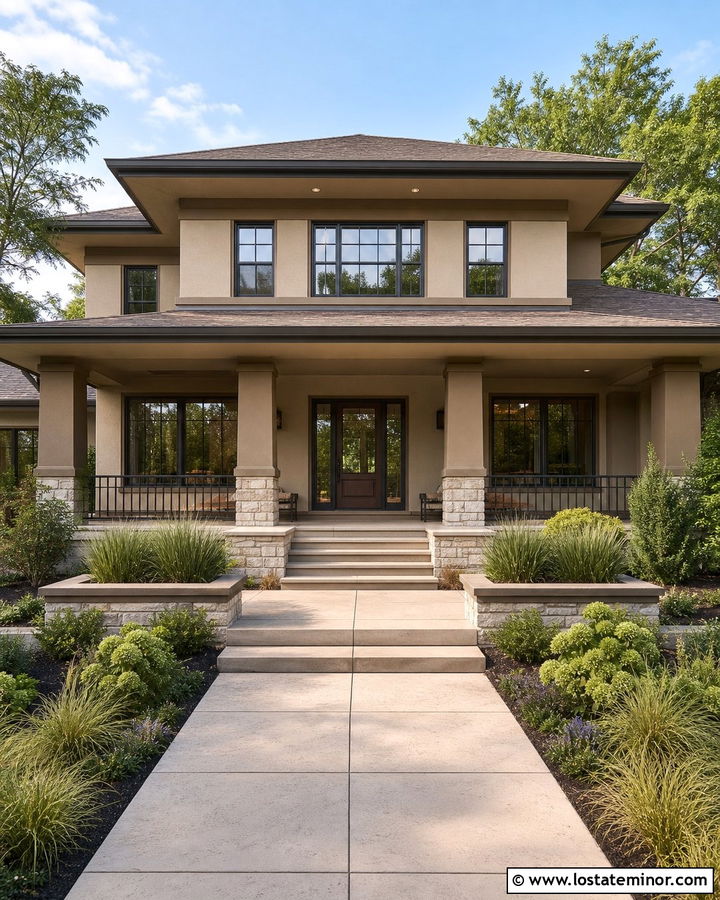 Tan Prairie House With Wide Front Porch - 30 Tan House Design With Front Porch Ideas
