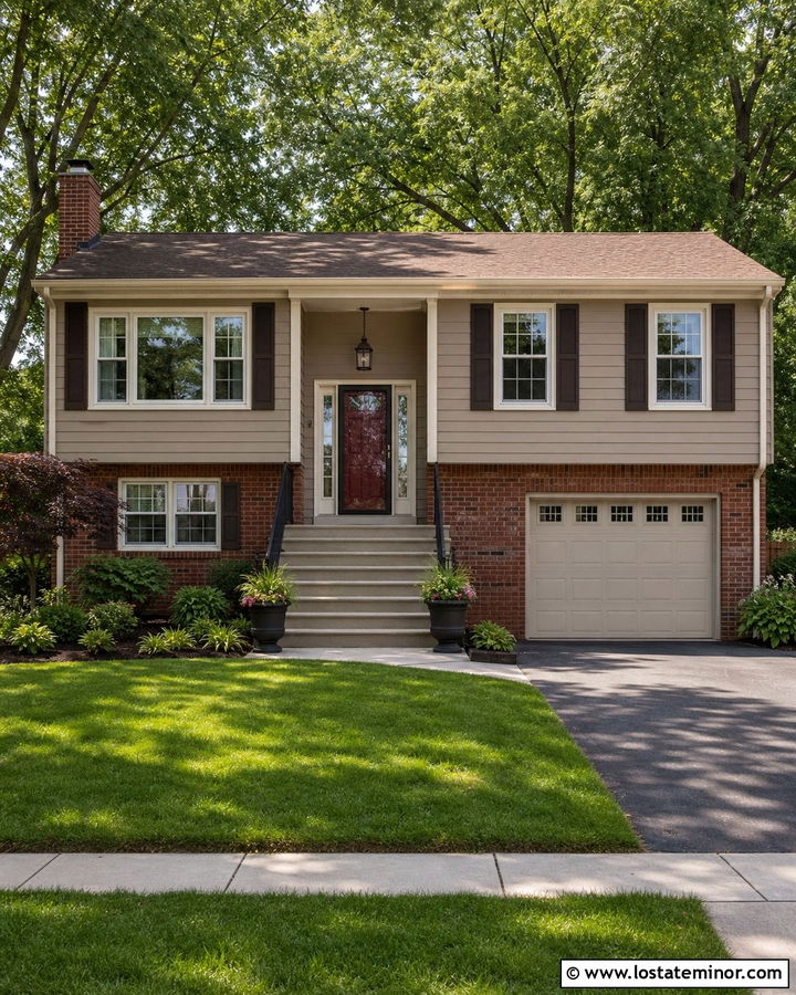 Tan Raised Ranch With Red Storm Door - 30 Tan House Design With Storm Door Ideas