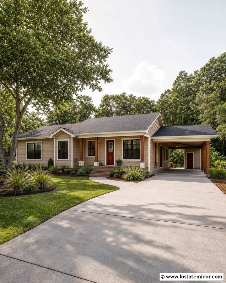 Tan Ranch House With Attached Carport - 30 Tan House Design With Carport Ideas