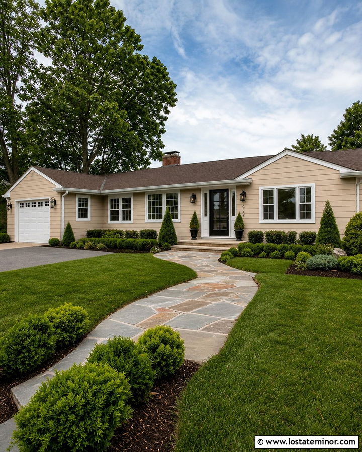 Tan Ranch House With Black Full View Storm Door - 30 Tan House Design With Storm Door Ideas
