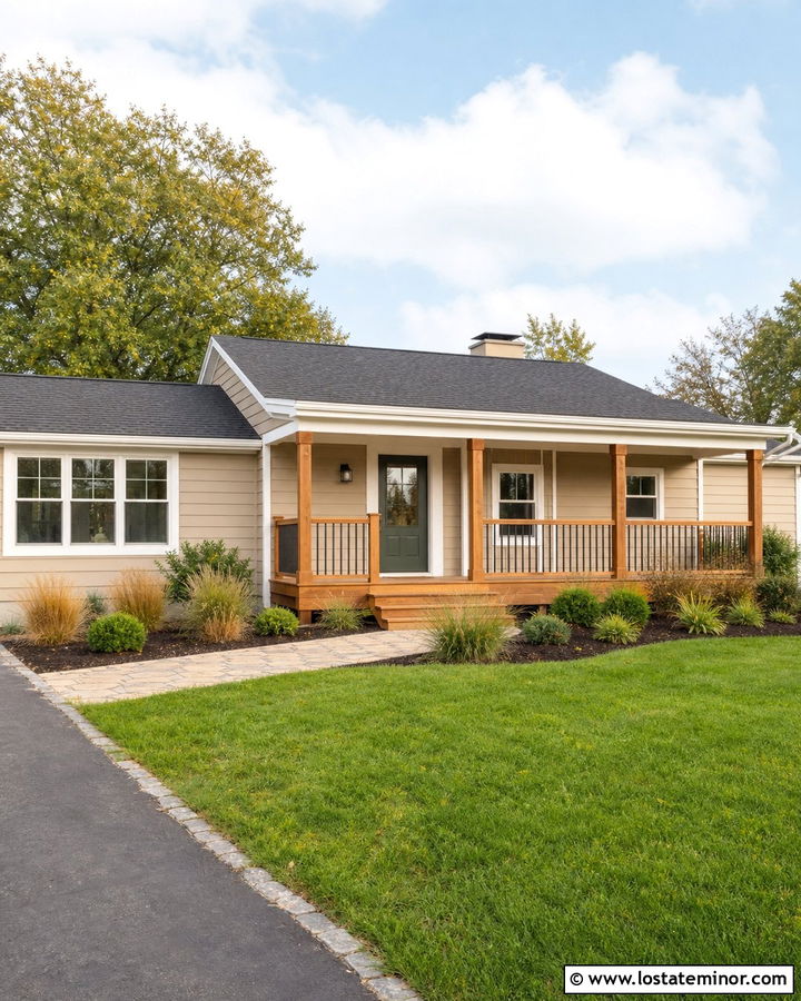 Tan Ranch House With Cedar Deck - 30 Tan House Design With Deck Ideas