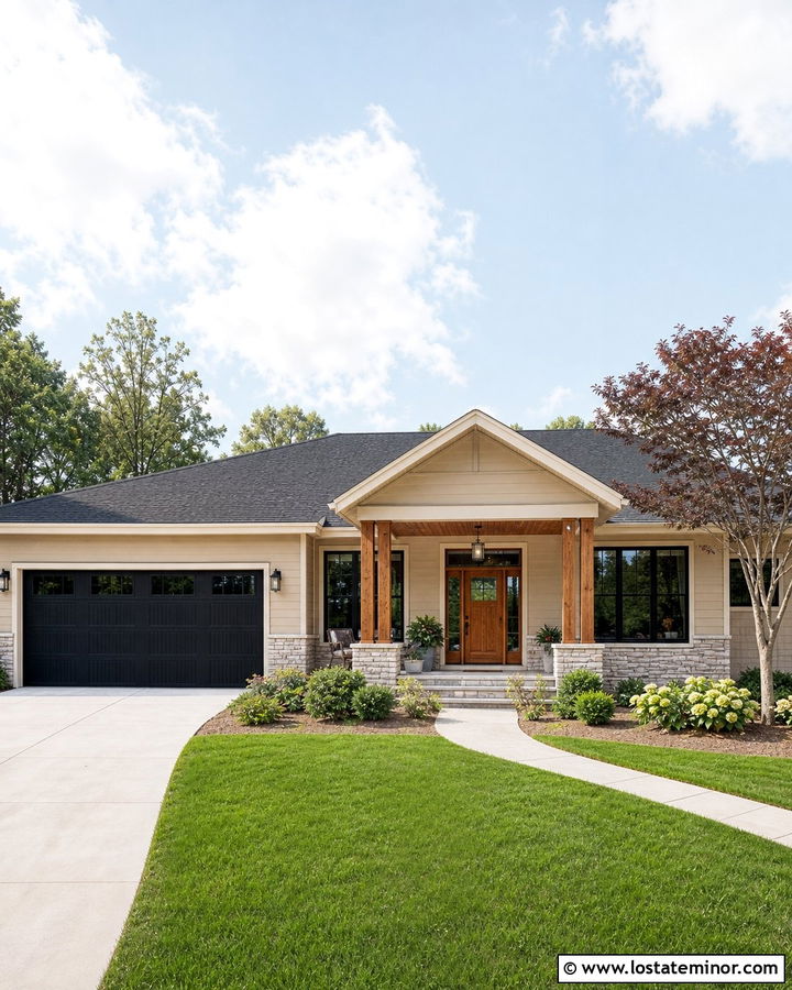 Tan Ranch House With Cedar Porch Columns - 30 Tan House Design With Porch Columns Ideas