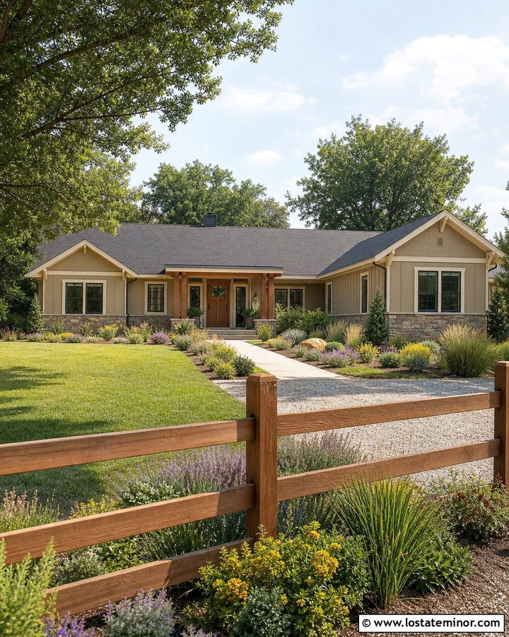 Tan Ranch House With Farm Fence - 30 Tan House Design With Fence Ideas