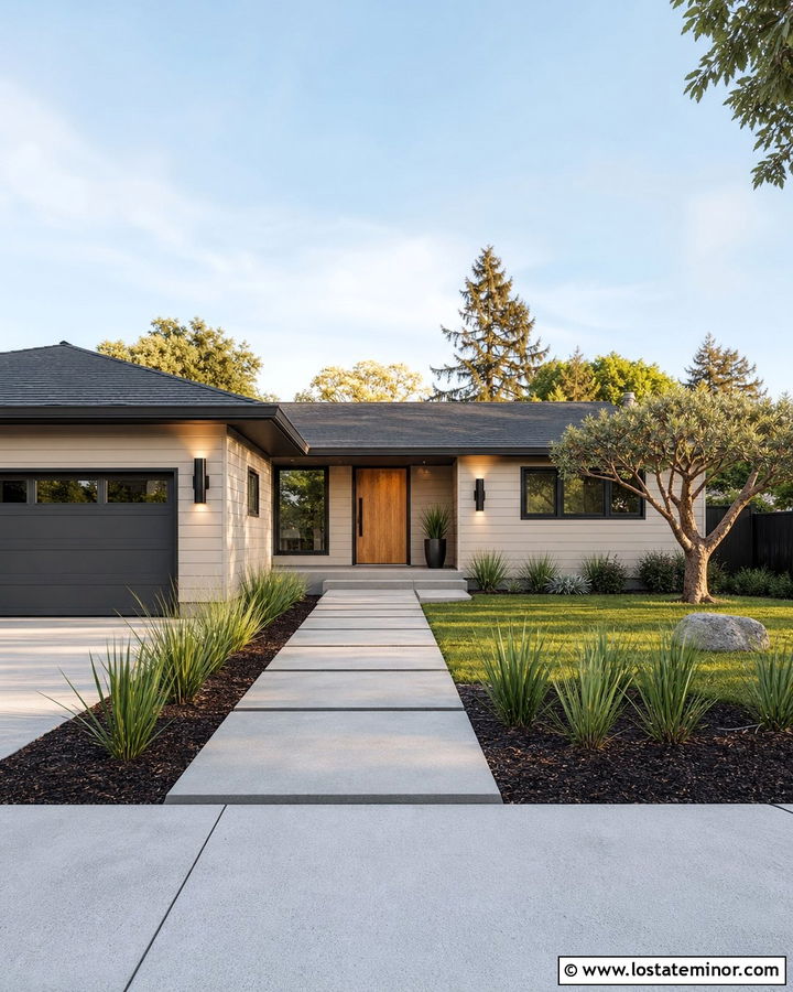 Tan Ranch House With Modern Sconces - 30 Tan House Design With Lighting Ideas