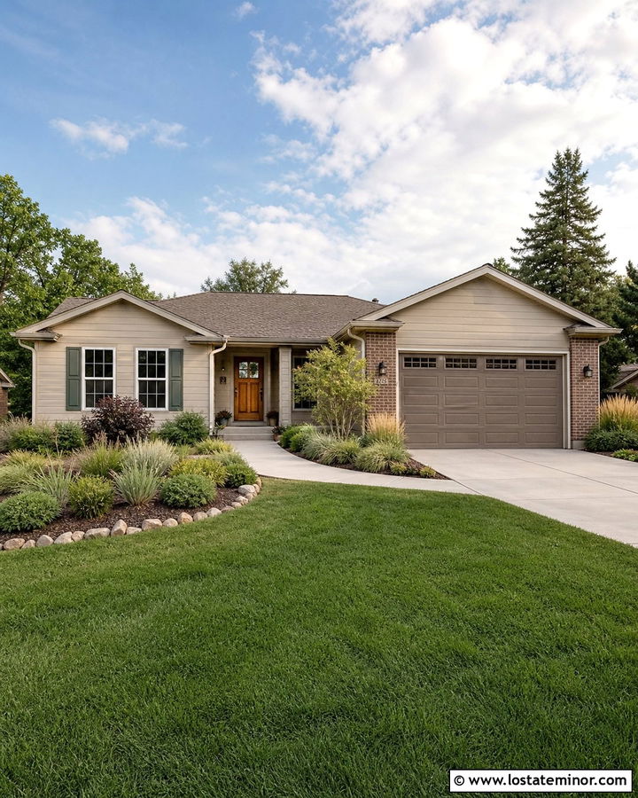 Tan Ranch House With Moss Green Shutters - 30 Tan House Design With Shutters Ideas
