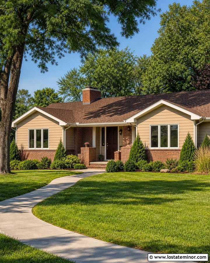 Tan Ranch House With Red Brick Accents - 30 Tan House Design With Brick Accents Ideas