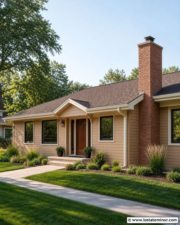 Tan Ranch House With Red Brick Chimney - 30 Tan House Design With Chimney Ideas