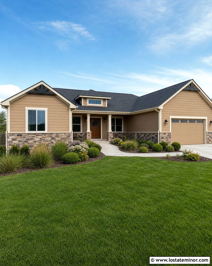 Tan Ranch House With Stacked Stone Wainscoting - 30 Tan House Design With Wainscoting Ideas