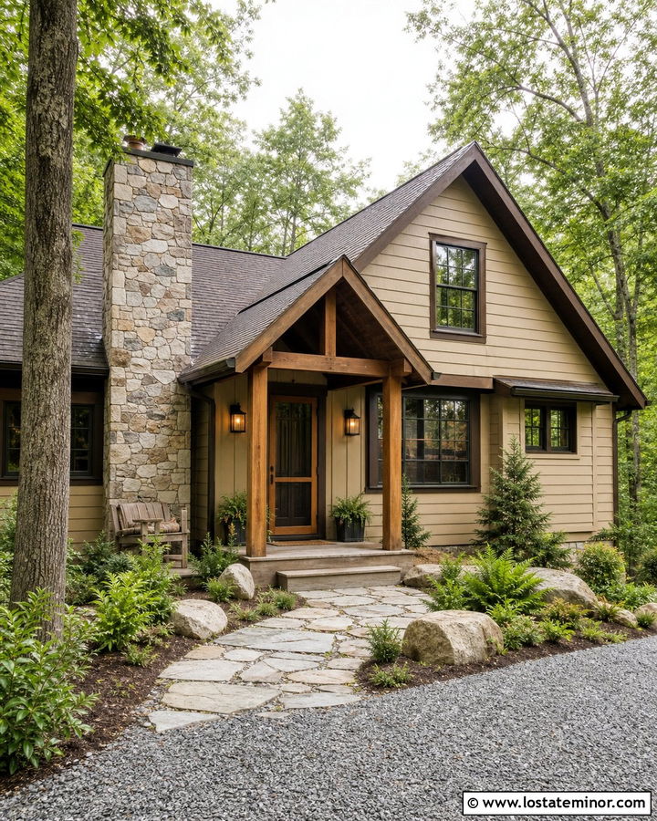 Tan Rustic House With Cedar Screen Door - 30 Tan House Design With Screen Door Ideas