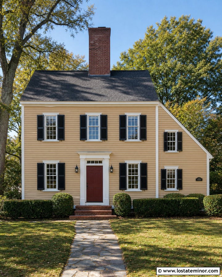 Tan Saltbox House With Center Chimney - 30 Tan House Design With Chimney Ideas