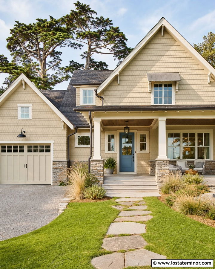 Tan Shingle House With Driftwood Porch Ceiling - 30 Tan House Design With Porch Ceiling Ideas