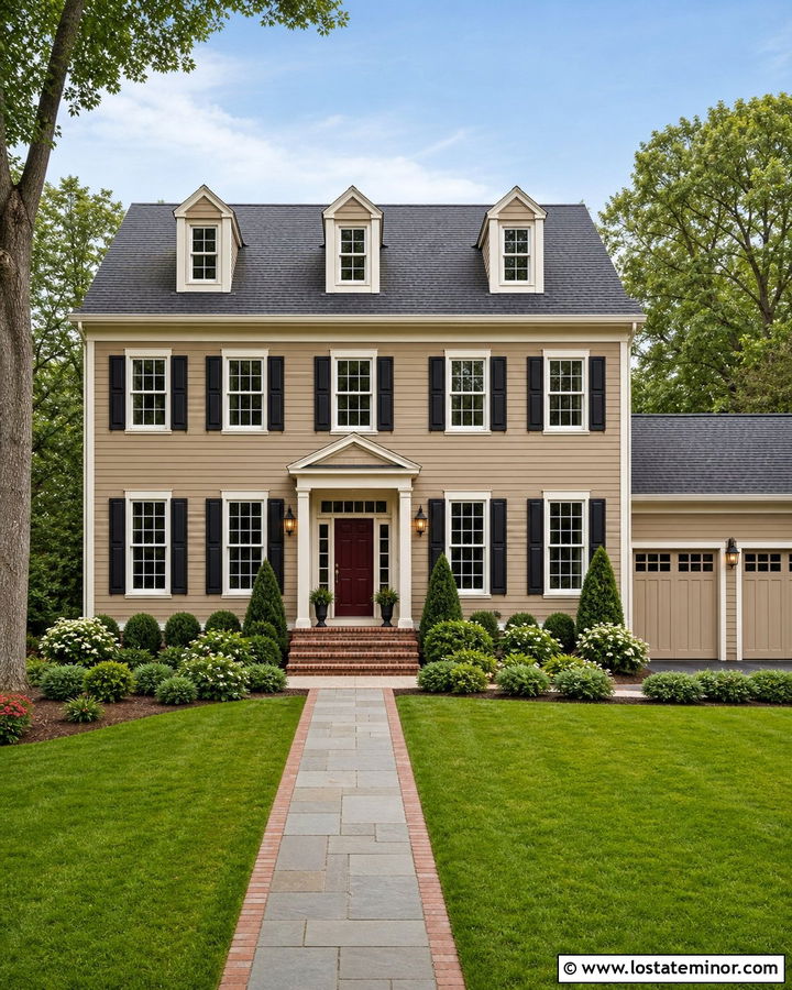 Tan Siding Colonial House - 30 Tan House Design With Siding Ideas