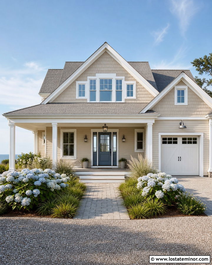 Tan Siding With A Blue Gray Front Door - 30 Tan House Design With Siding Ideas