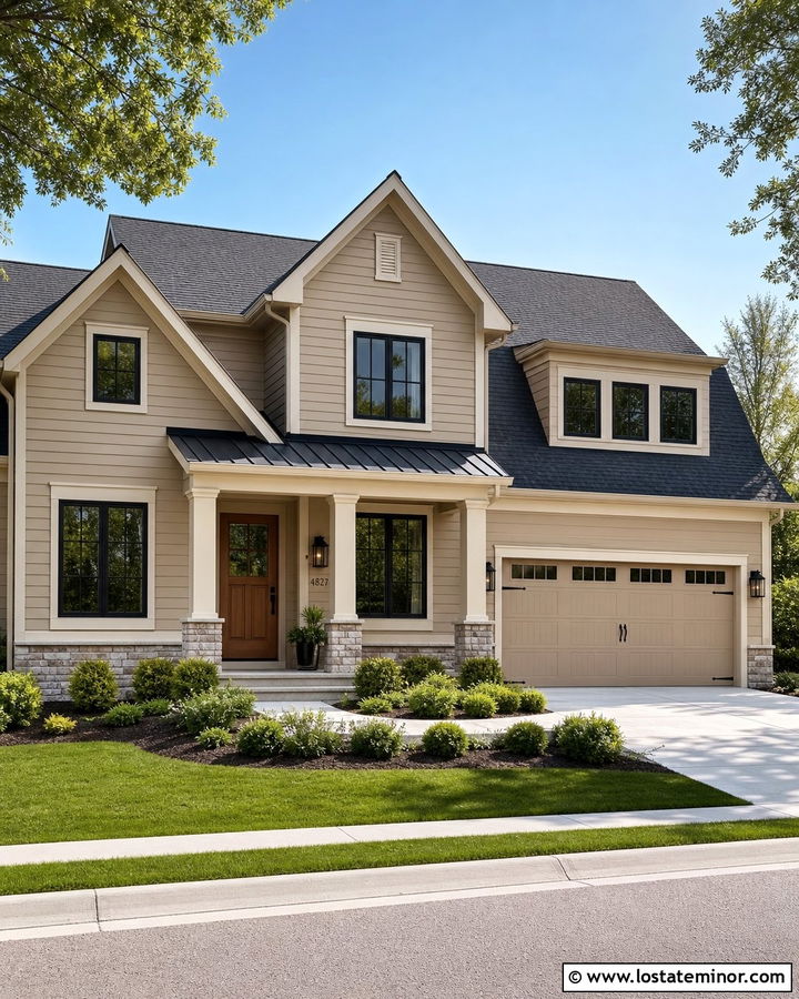 Tan Siding With A Charcoal Roof - 30 Tan House Design With Siding Ideas