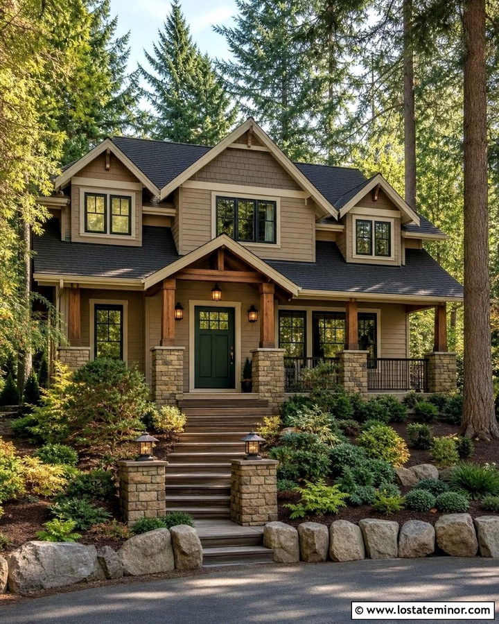 Tan Siding With A Dark Green Front Door - 30 Tan House Design With Siding Ideas