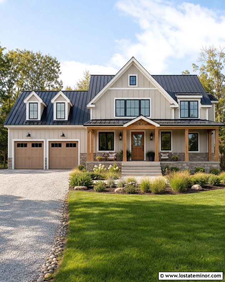 Tan Siding With A Metal Roof - 30 Tan House Design With Siding Ideas