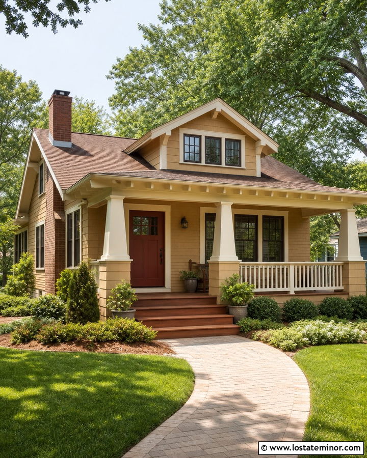 Tan Siding With A Red Front Door - 30 Tan House Design With Siding Ideas