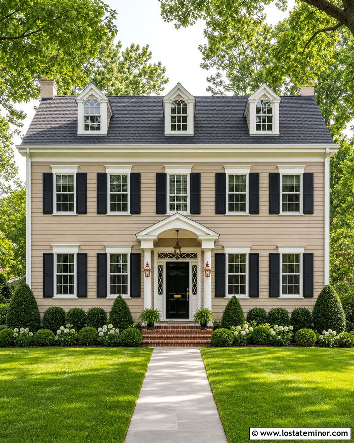 Tan Siding With Black Shutters - 30 Tan House Design With Siding Ideas