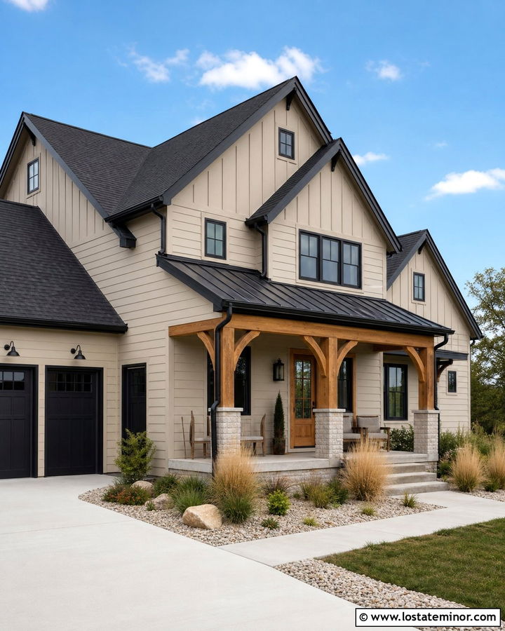 Tan Siding With Black Trim - 30 Tan House Design With Siding Ideas