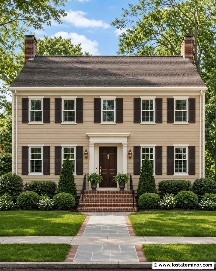 Tan Siding With Brown Shutters - 30 Tan House Design With Siding Ideas