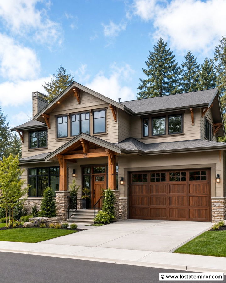 Tan Siding With Natural Wood Accents - 30 Tan House Design With Siding Ideas