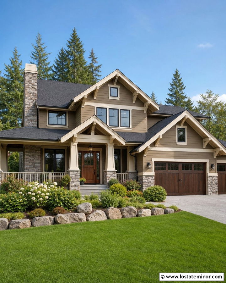 Tan Siding With Stone Accents - 30 Tan House Design With Siding Ideas