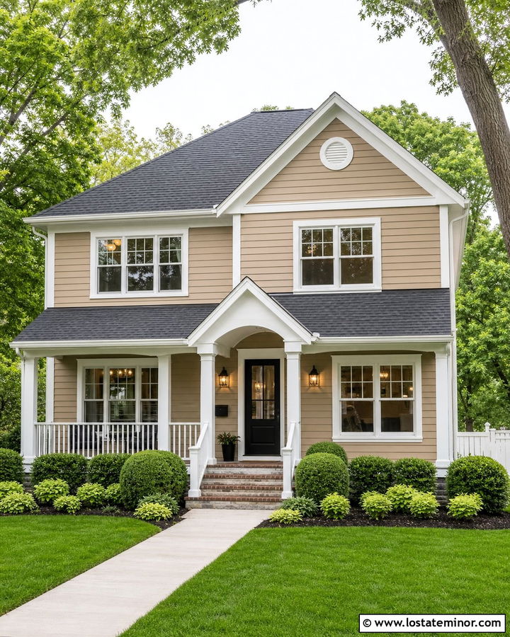 Tan Siding With White Trim - 30 Tan House Design With Siding Ideas