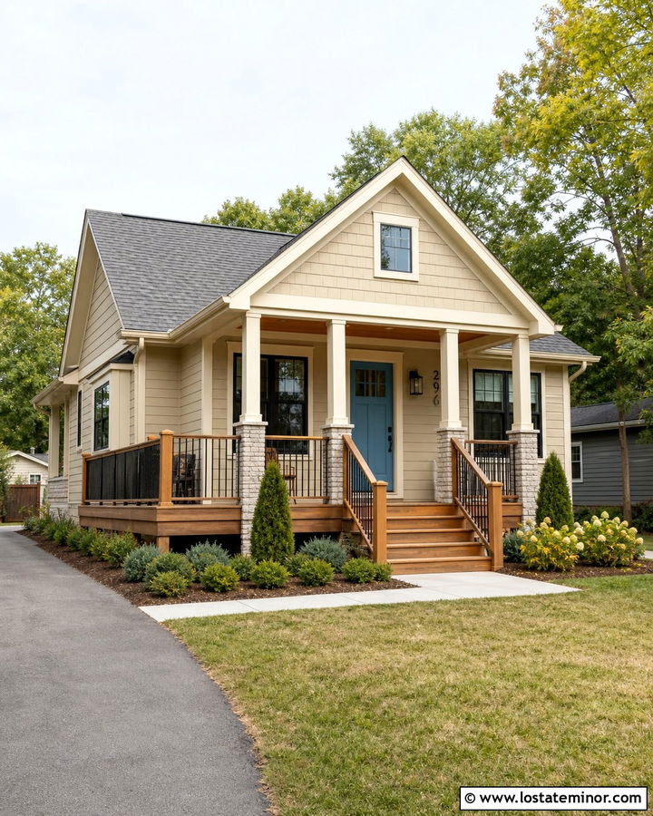 Tan Small House With Corner Deck - 30 Tan House Design With Deck Ideas