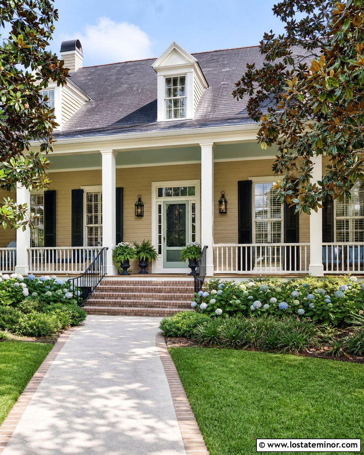 Tan Southern House With Pale Green Screen Door - 30 Tan House Design With Screen Door Ideas