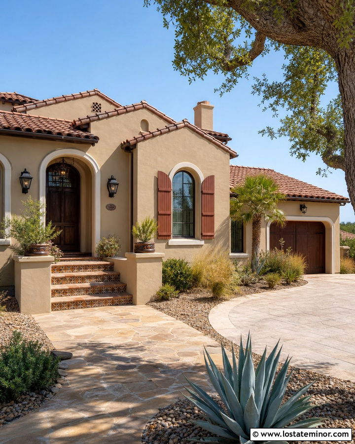 Tan Spanish House With Clay Shutters - 30 Tan House Design With Shutters Ideas
