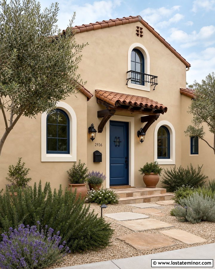 Tan Spanish House With Clay Tile Awning - 30 Tan House Design With Awning Ideas