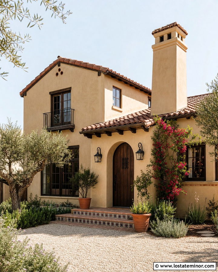 Tan Spanish Revival House With Tile Capped Chimney - 30 Tan House Design With Chimney Ideas