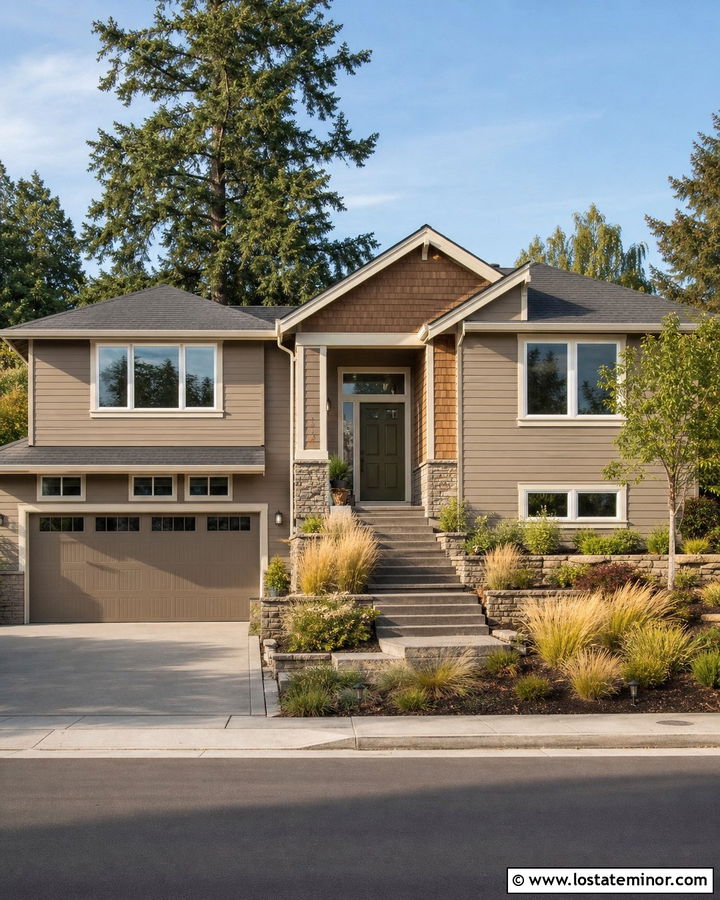 Tan Split Level House With Cedar Shakes - 30 Tan House Design With Cedar Shake Ideas