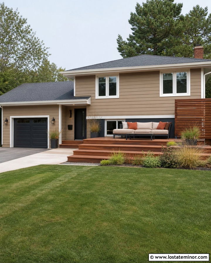 Tan Split Level House With Deck Daybed - 30 Tan House Design With Daybed Ideas