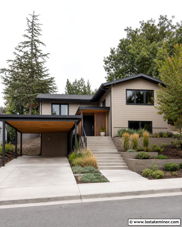 Tan Split Level House With Lean To Carport - 30 Tan House Design With Carport Ideas