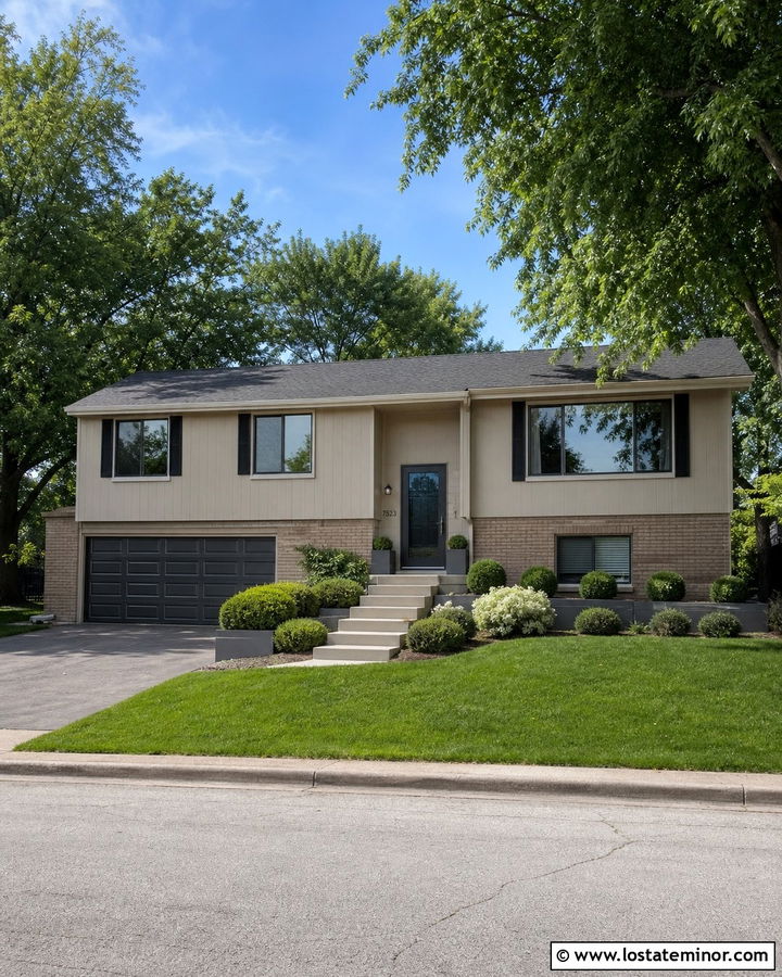 Tan Split Level With Charcoal Storm Door - 30 Tan House Design With Storm Door Ideas