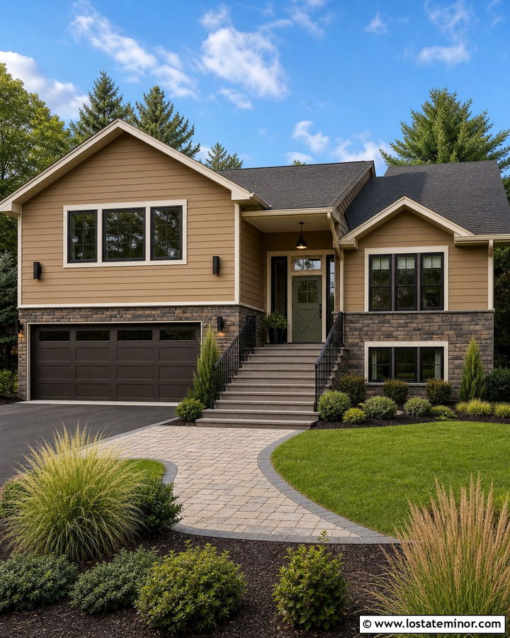 Tan Split Level With Olive Dutch Door - 30 Tan House Design With Dutch Door Ideas