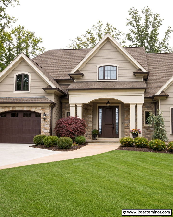 Tan Stone House With Dark Brown Front Door - 30 Stone House Design With Front Door Ideas