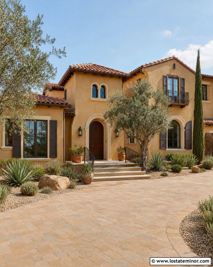Tan Stucco House With Bronze Shutters - 30 Tan House Design With Shutters Ideas