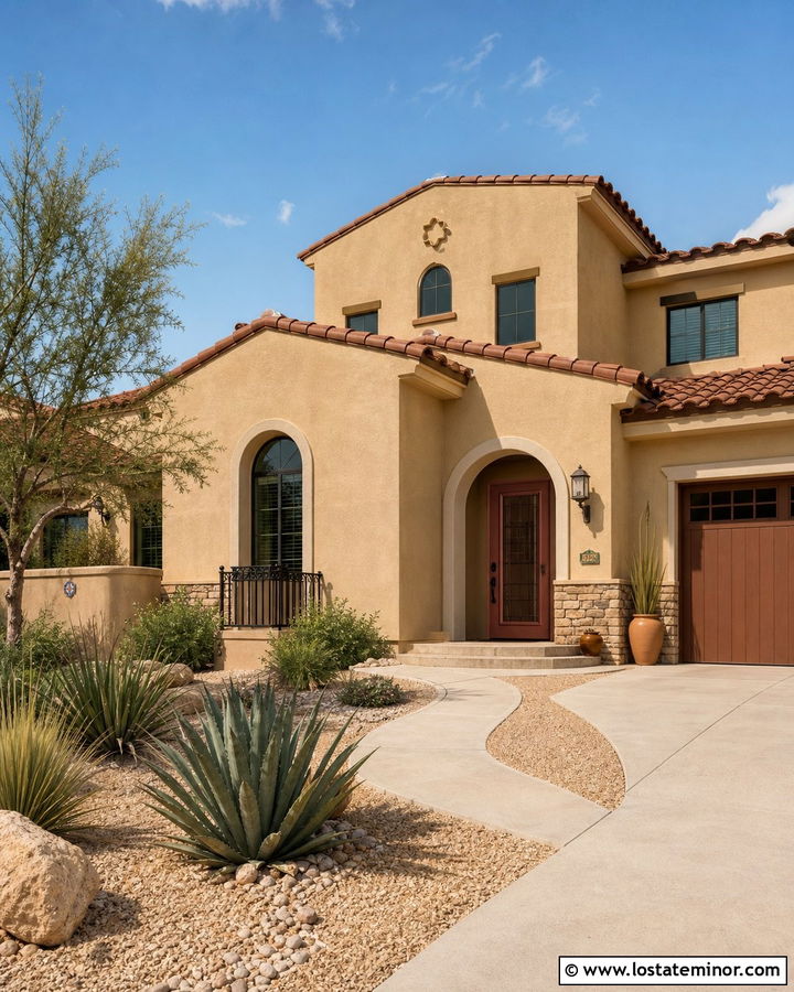 Tan Stucco House With Terracotta Storm Door - 30 Tan House Design With Storm Door Ideas